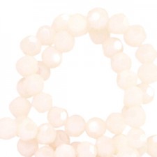 Faceted glass beads 4mm round Pristine beige-pearl shine coating